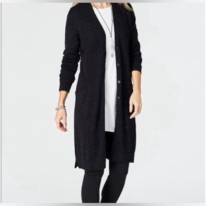 J.Jill Black Speckle Long Cardigan W/Front Pockets, Women’s Petite Size Large